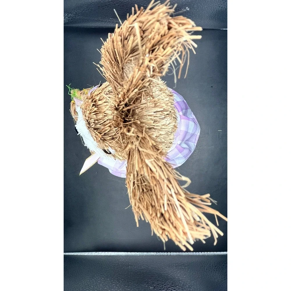 Easter Bunny‎ Figurine Sisal Straw Rabbit Lavender Gingham Dress Basket 12